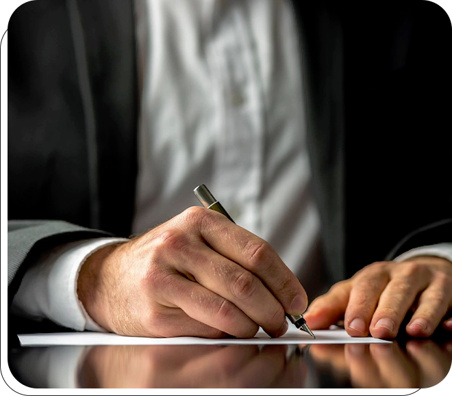 A person writing on paper with a pen.